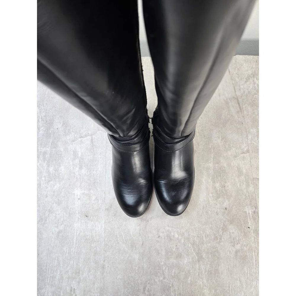 Kelly & Katie Equestrian Knee High Boots 6 Wide Black Buckle Harness Riding Moto